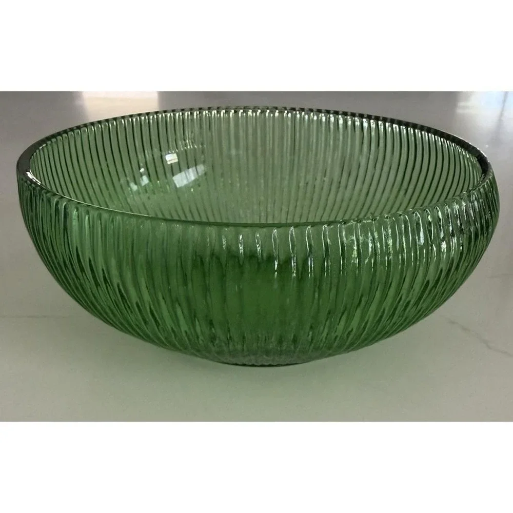 Vintage E.O Brody Co. Emerald Green Ribbed Glass Bowl 5.75